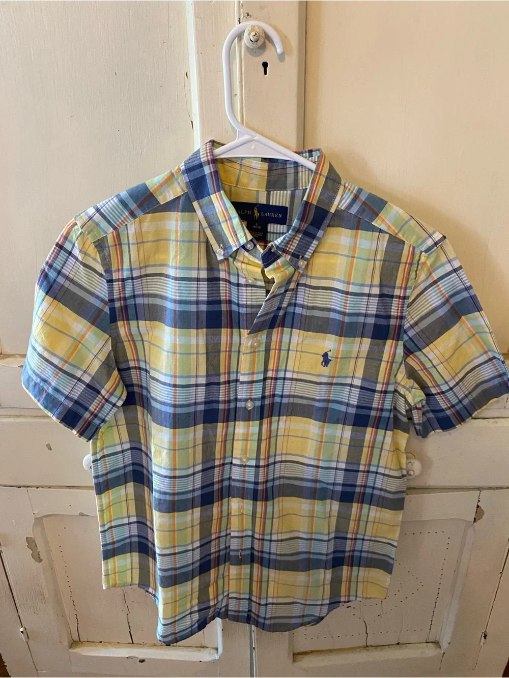 Ralph Lauren Yellow and Blue Plaid Short-Sleeve Button-Down Shirt